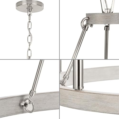 Miniatura 4 de Progress Lighting P400302-009 Galloway Collection - Lámpara de araña moderna de 6 luces de níquel cepillado con detalles de roble lavado gris