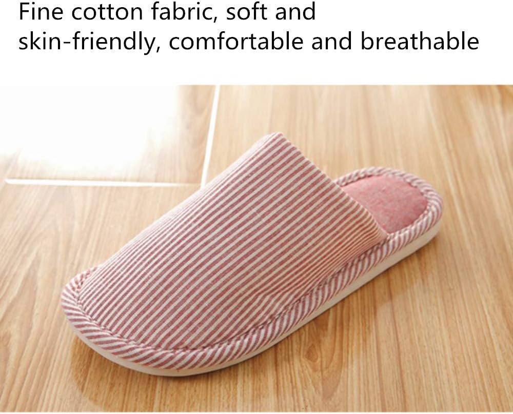Women's Striped Linen Comfortable Non-Slip Cotton Slippers, Closed Toe Spa Slippers, Machine Washable - Image 3