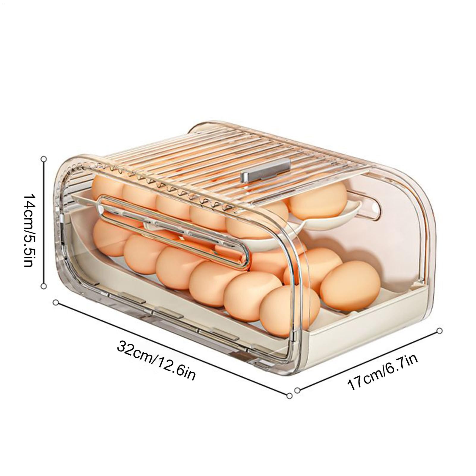 Bandeja Para Huevos Doble Nivel con Tapa Corredera y Rodamiento Automático | Organizador De Huevos Para Encimera Y Para Cocina Despensa Apartamento Hogar Restaurante