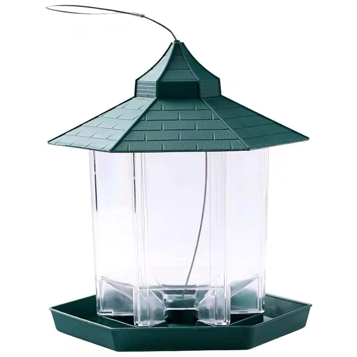 ALISSA Outdoor Bird Feeder Outdoor Balcony Semi-Automatic Feeder Garden Hanging Wild Sparrow Waterproof Manger - （blue-green color)