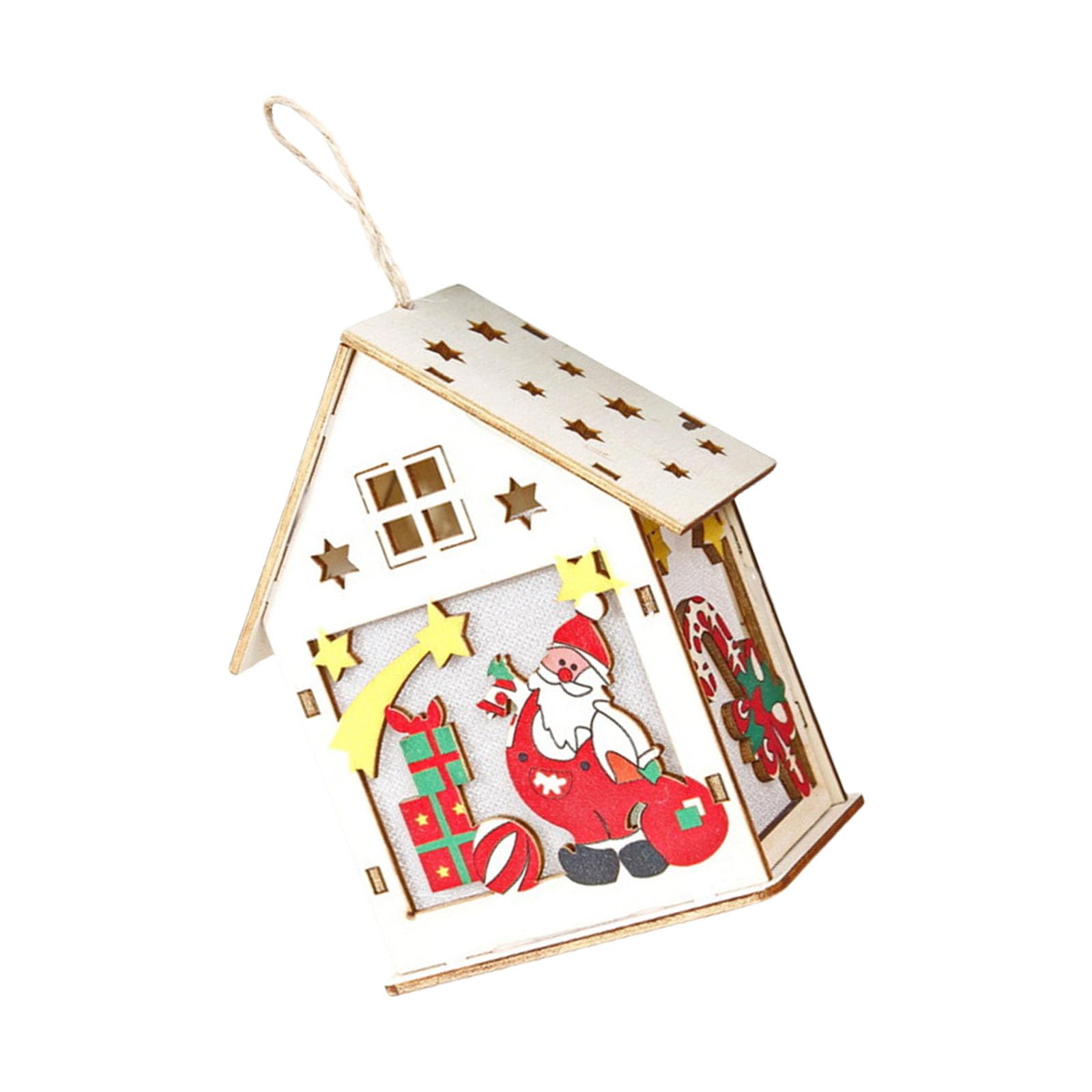 KAQNTUD Luminous Wooden Hut Decoration Christmas Tree Hanging Decoration for Mantles Indoor and Outdoor Christmas Decoration