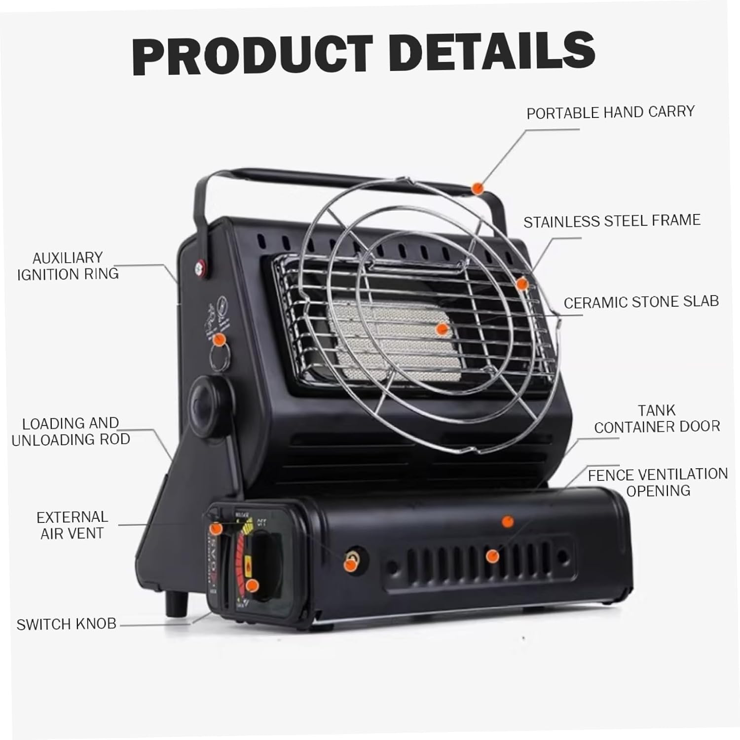 Butane Heater for Camping, Dual-Use Outdoor Heater with Cooking Grate for Tent, RV & Ice Fishing, Adjustable Mini Propane Heaters Black, Butane, Garden Décor