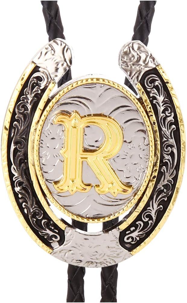 HUABOLA CALYN Bolo Tie for Men- Golden Initial Letter ABCDMJR to Z Western Cowboy Bolo Tie for Women