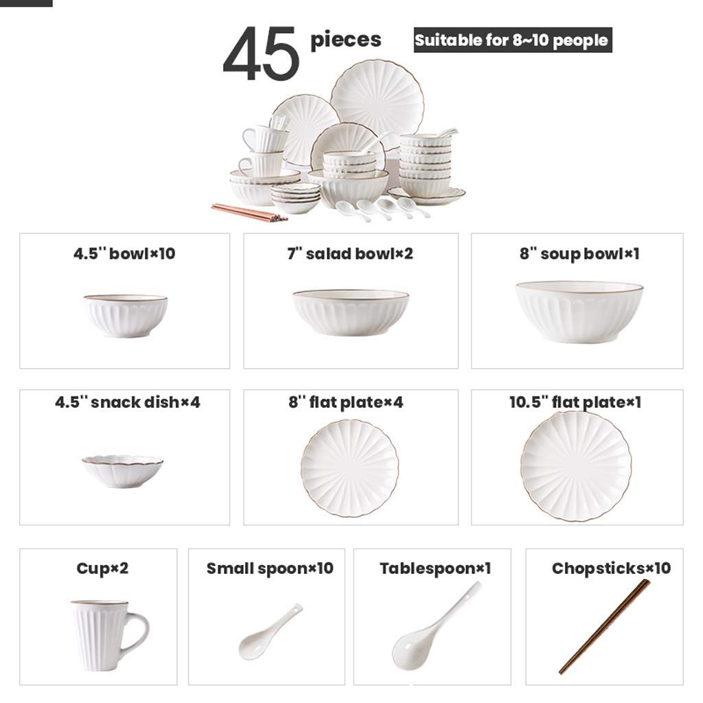 H3TF5J Ceramiczny zestaw zastawy stołowej, 45 sztuk designu płatków matowa porcelanowa zastawa stołowa, zdrowa porcelana kaolinowa, prezenty na imprezę rodzinną, bez poślizgu i odporną na zużycie