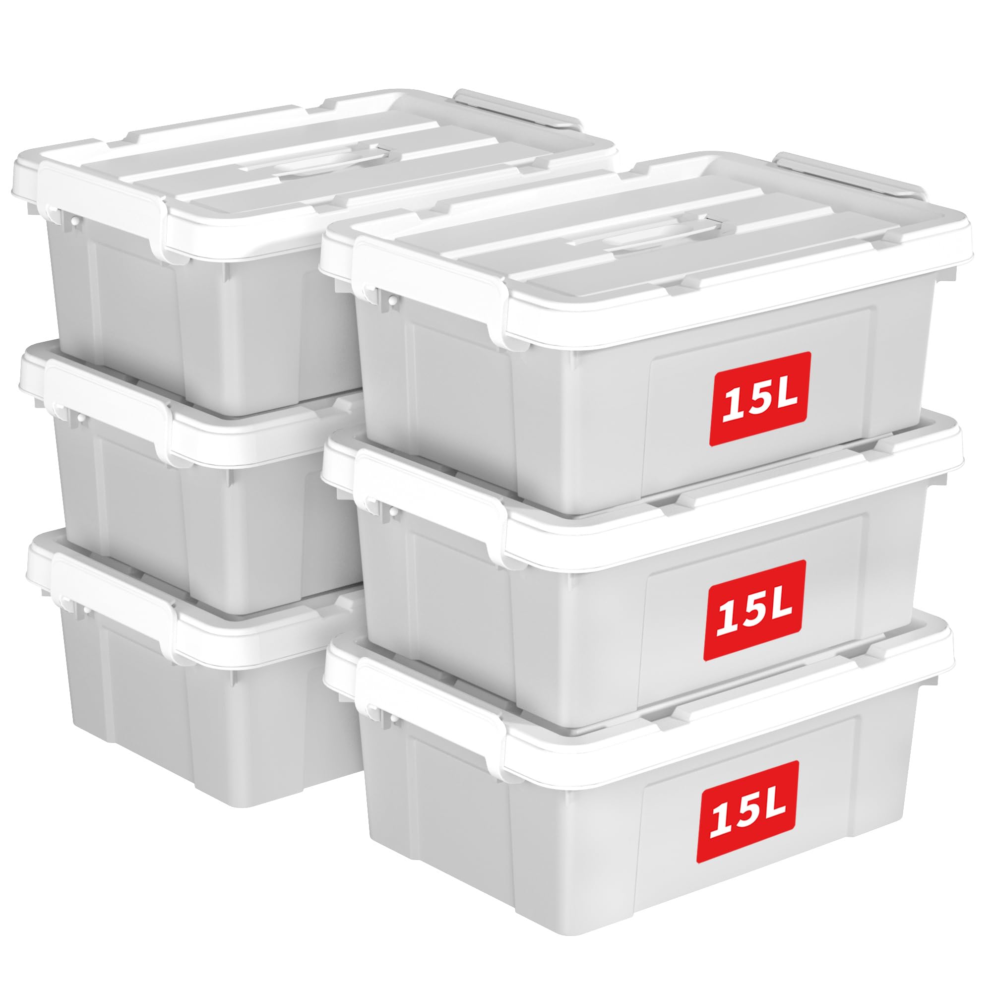 Cetomo 15L x 6 opbergdozen, plastic opbergdoos met deksels