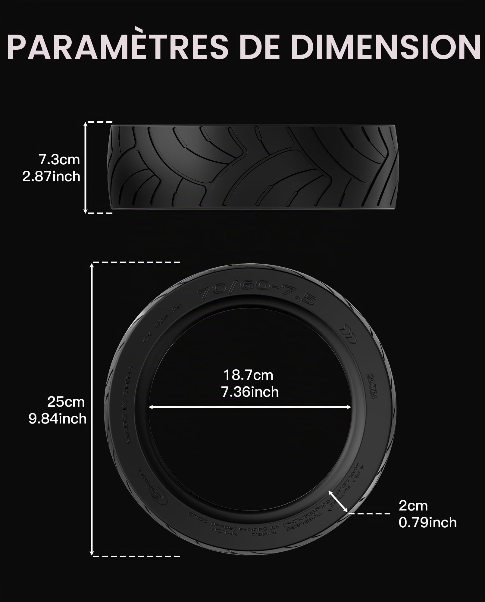 Pneus Jelly 70/60-7.5 Compatible avec Segway Ninebot Max G3 / G3E / G3D