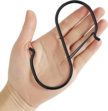 Heavy Duty Large Size S Hooks, 4.96 inches, Black, Set for Hanging Plants, Carabiners, Kitchen Cabinet Handles, Shower Curtain Rods 4, 12