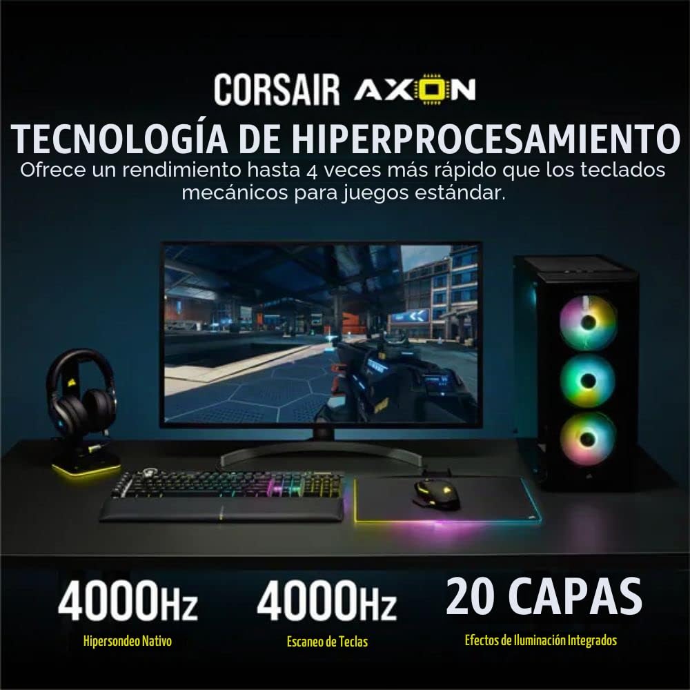 Corsair K100 RGB Teclado para Juegos con Cable Óptico-Mecánico - Interruptores OPX - PBT Double-Shot - Integración Elgato Stream Deck - Compatible con iCUE - PC, Mac, Xbox - QWERTY ES - Negro
