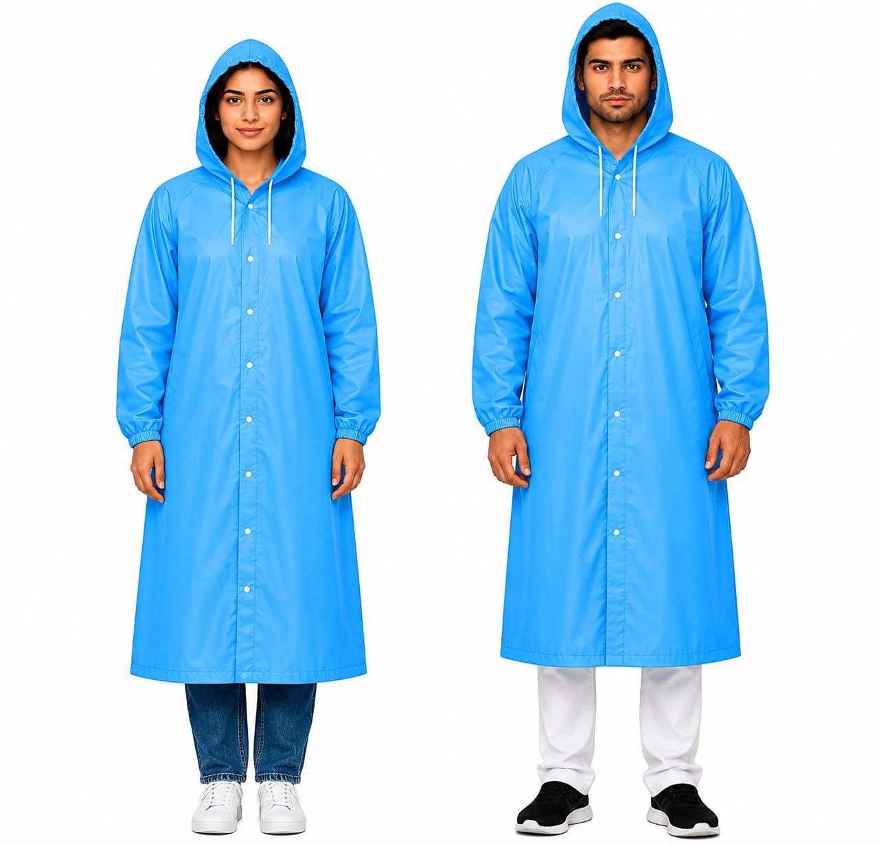 Waterproof Hooded Raincoat for Men & Women | Full-Length Reusable Rain Wear | Lightweight EVA Rain Coat with Snap Button Closure, Drawstring Hood One Size Fits Most - 111.76 cm