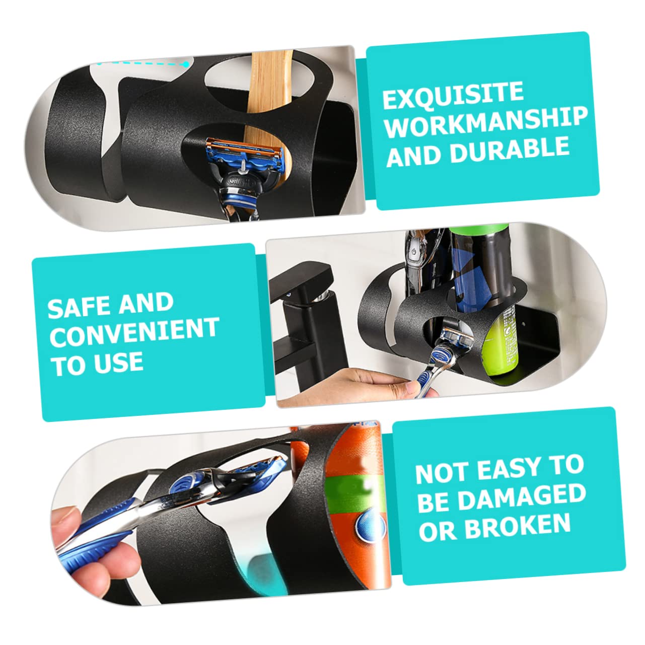 Baluue Beard Razor Organizer Shaving Razor Holder Wall Mount Holder Easy Nail-free Install