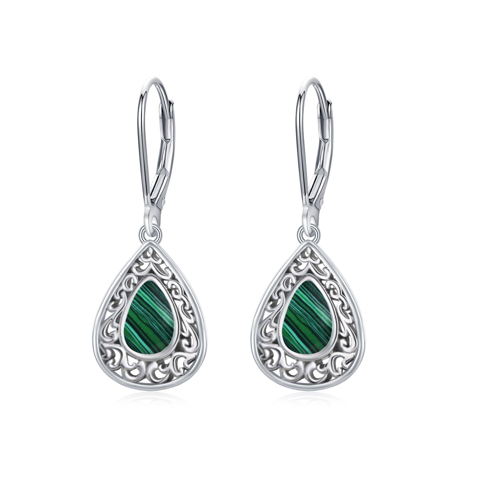 CuokaCuoka 925 Sterling Silver Moonstone Malachite Moss Agate Earrings, Small Hoop Dangle Drop Earrings Jewelry for Women