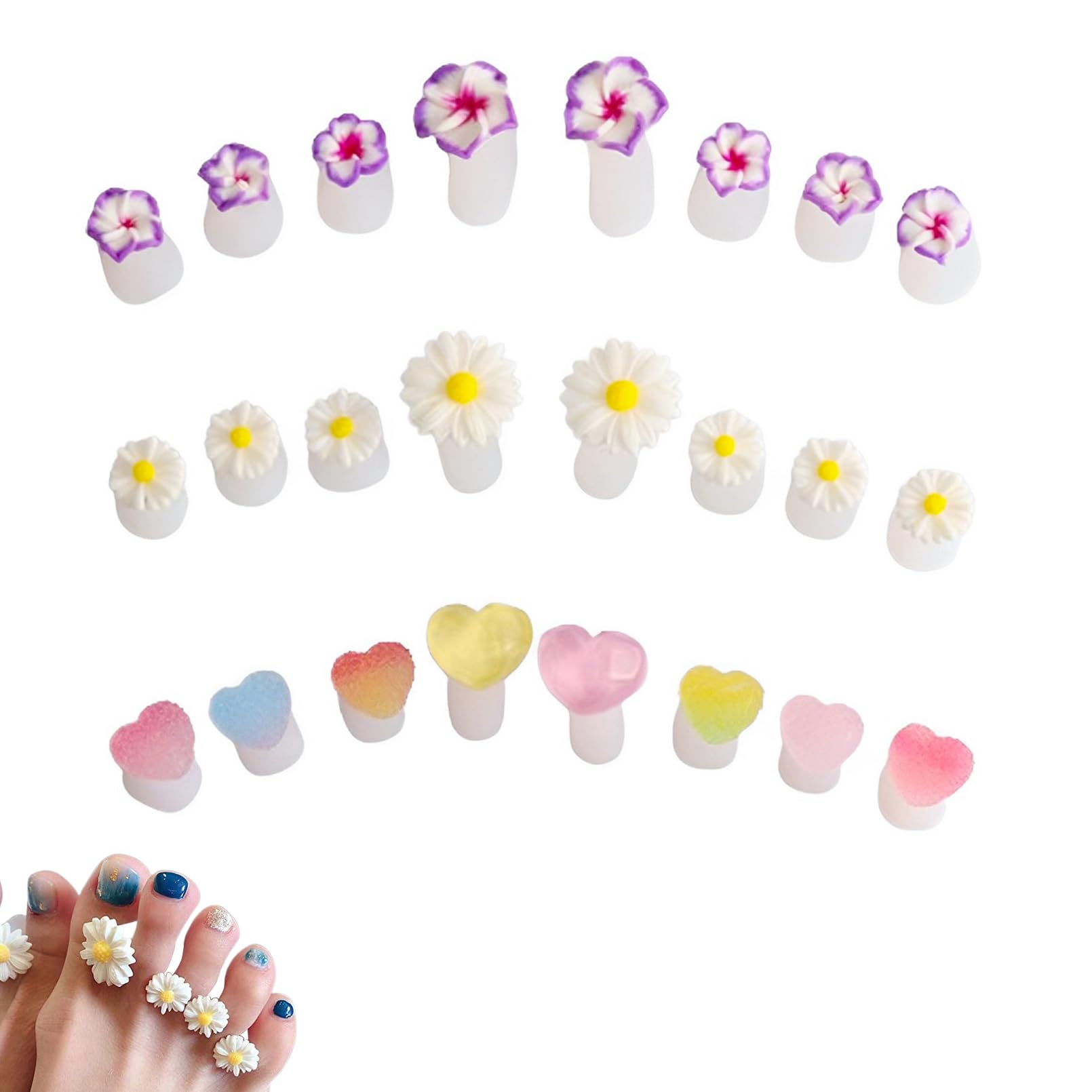 24 Piezas de Separador Dedos Pie de Manicura,Separador Dedos Pie Silicona Suave en Forma de Flor y Corazón para Esmalte de Uñas,Separador Dedos Pie Pedicura,Toe Spacer Prácticos para Mujere