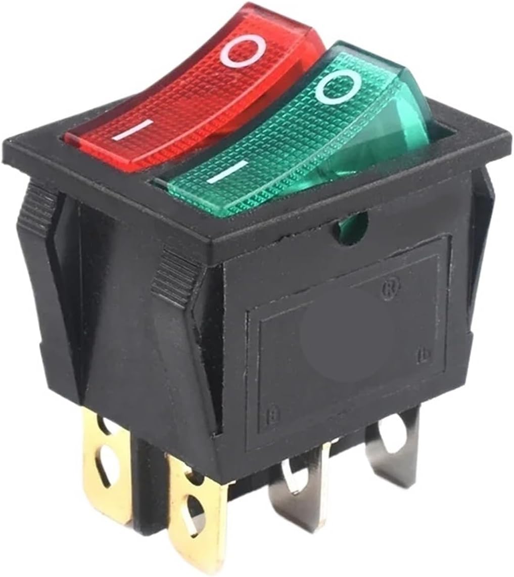 Power switch, Rocker Switch, KCD6 KCD8 Boat 16A 250V AC 20A 125V 6pins With Lamp ON-OFF Multicolor(Green)