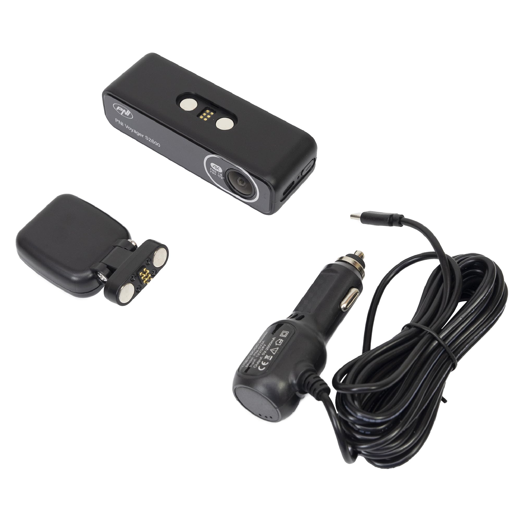 Zestaw 2 kamer samochodowych DVR PNI Voyager S2600 WiFi, 4K Ultra HD, GPS, bez wyświetlacza, funkcja monitorowania parkowania, czujnik G, nagrywanie wideo i audio, zasilanie 12 V/24 V