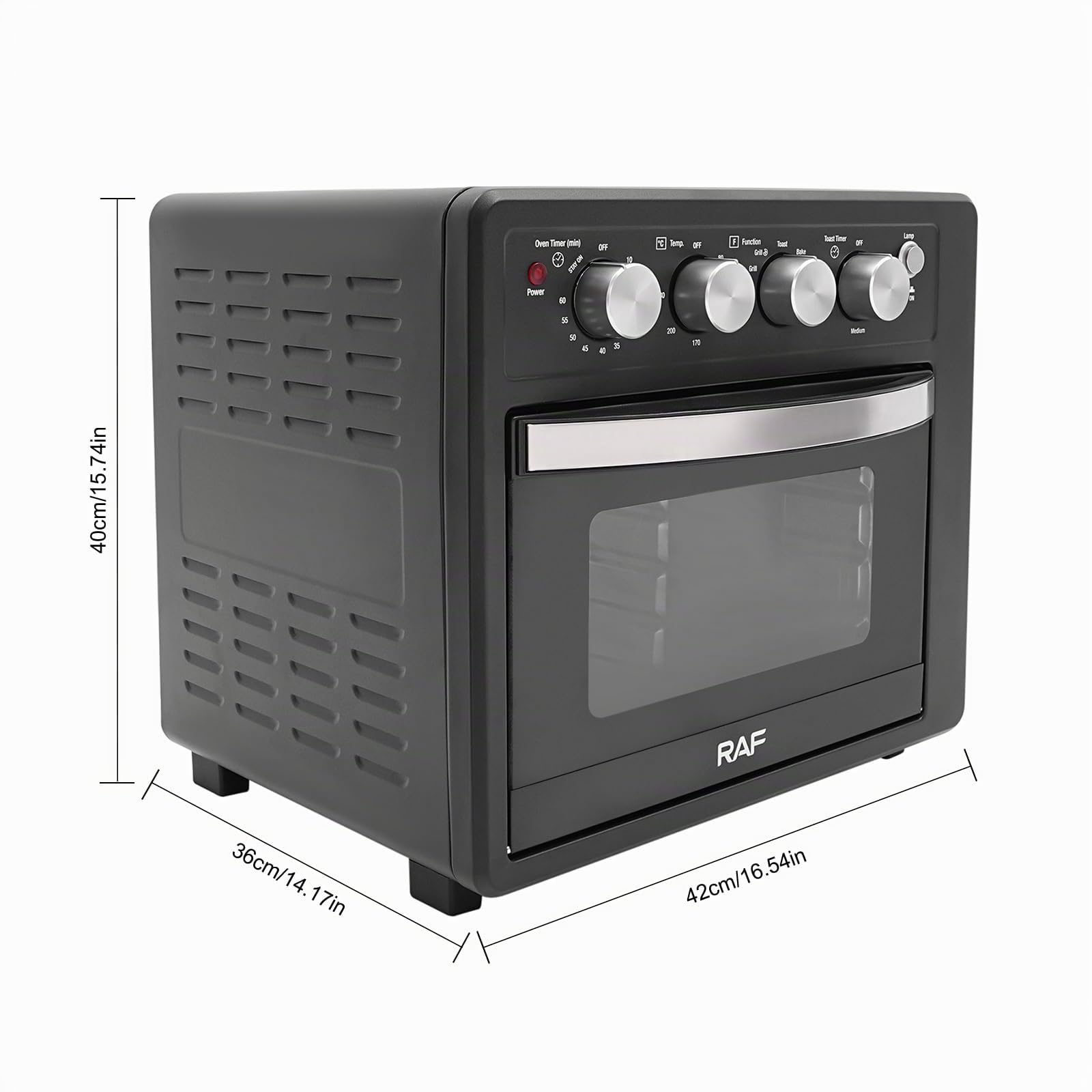 Four électrique de 1700 W, arrêt automatique, température réglable (176-446 °F), temps (10-60 minutes), four multifonction pour la cuisson du poulet, du pain grillé, de la pizza en