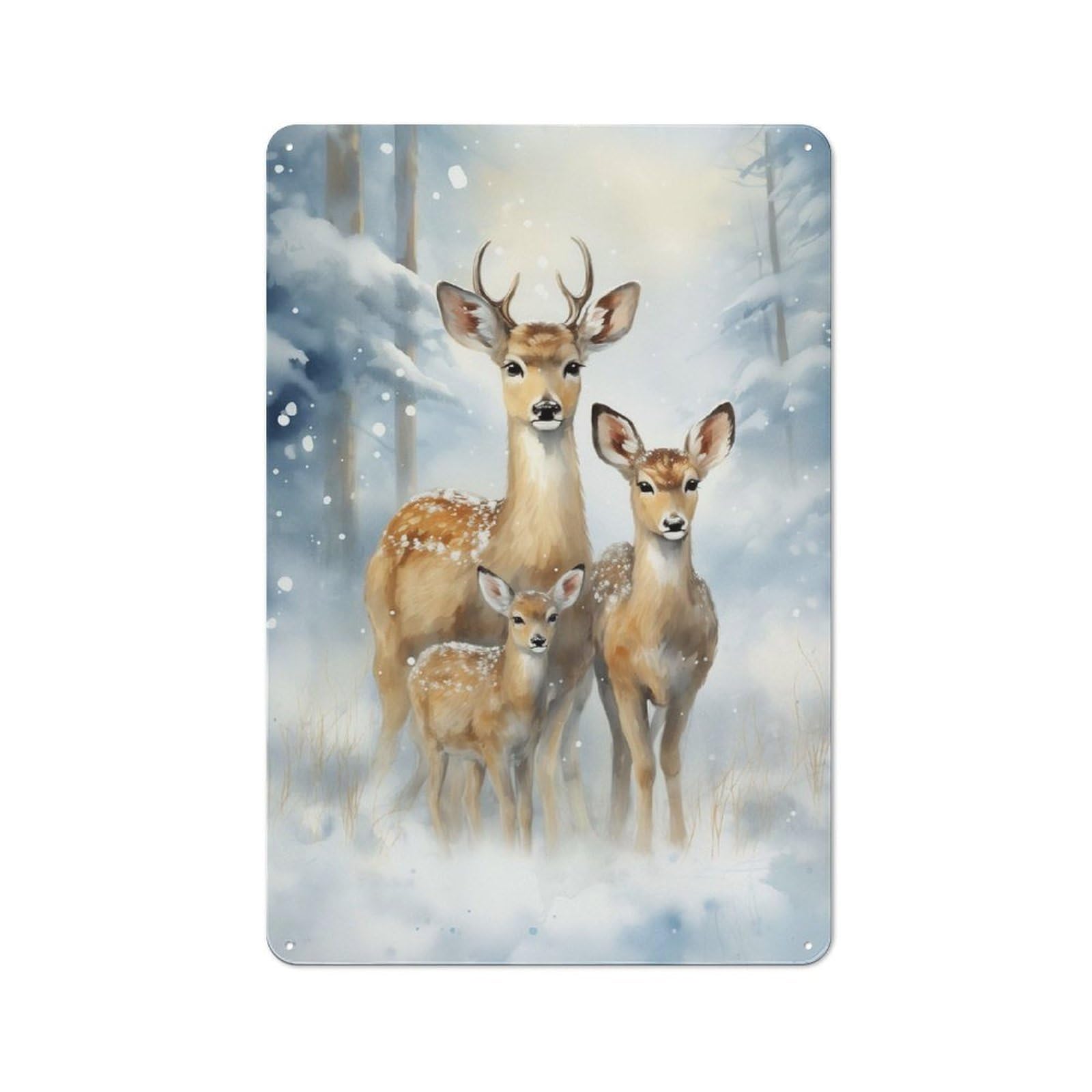 Junmoney Deer Family Xmas Decorative Metal Plaque 30X20cm, Garage Style Shed Wall Plaque For Workshop, Basement, Shed Or Games Room