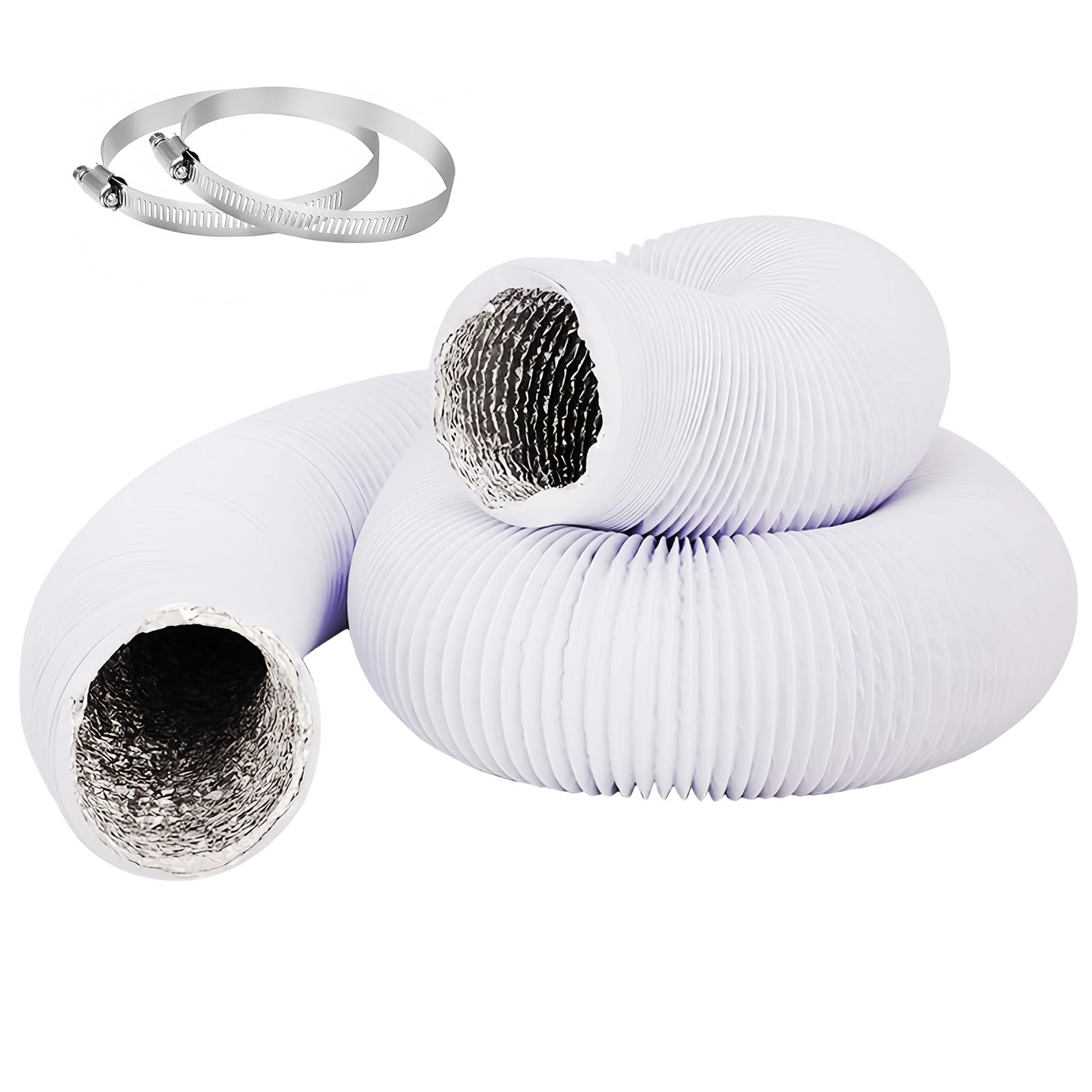 4Inch 10FT (3m) Tumble Dryer Vent Hose, Aluminum Insulated Ducting 100mm, Long Flexible Air Ducting Hose Pipe with 2 Stainless Steel Clamps Dryer Duct for Extractor Fan Air Conditioning Cooker Hood