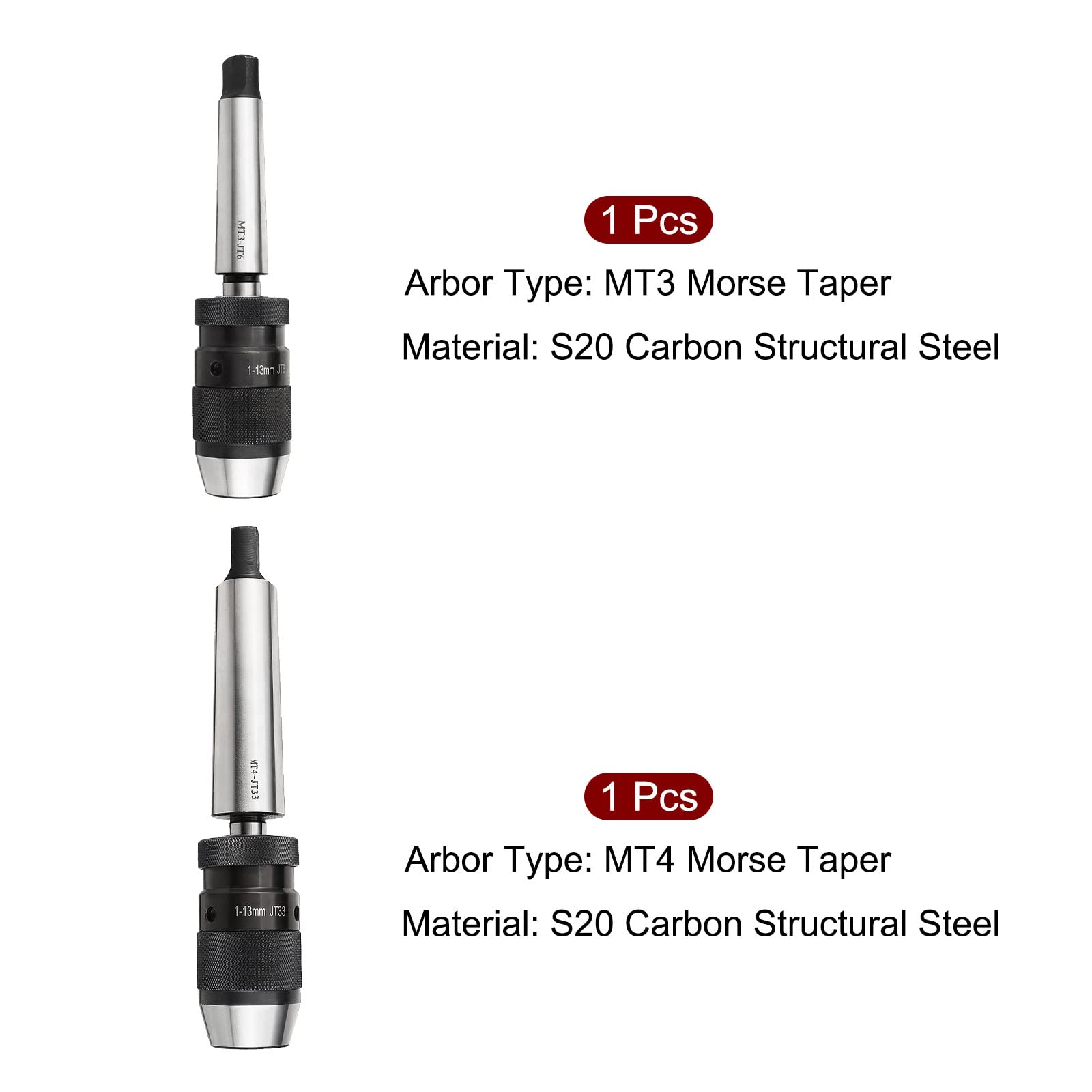 QUARKZMAN Mandrino Autoserrante Set Mt3 Mt4 Cono Morse Attacco 1/32"-1/2" (1mm-13mm) 3-Ganasce Regolabili per Tornio Fresatrice Trapano Macchina