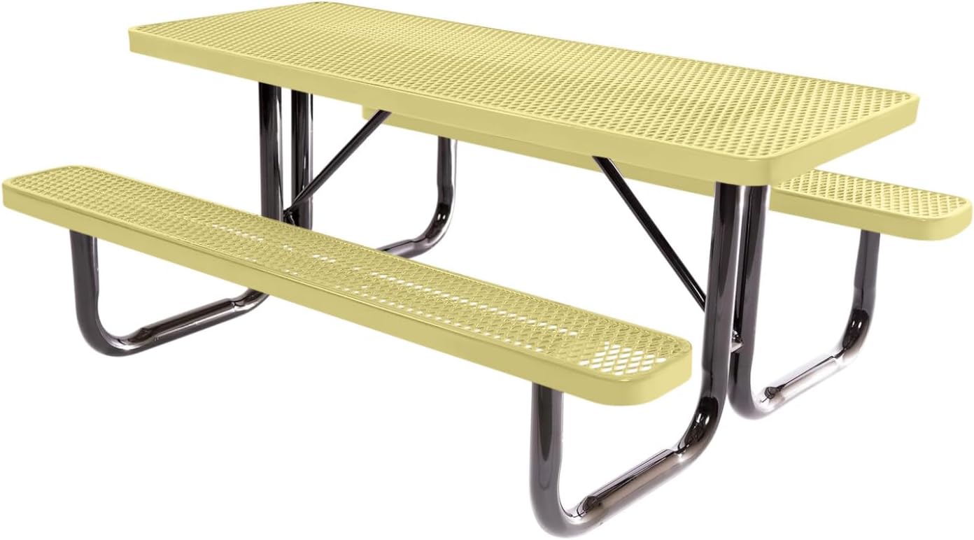 COATEDOUTDOORFURNITURE Heavy-Duty Portable Outdoor Picnic Table, Thermoplastic Coated Expanded Metal Commercial-Grade Patio Dining Furniture Made in America (6ft Rectangular, Textured Sandstone)