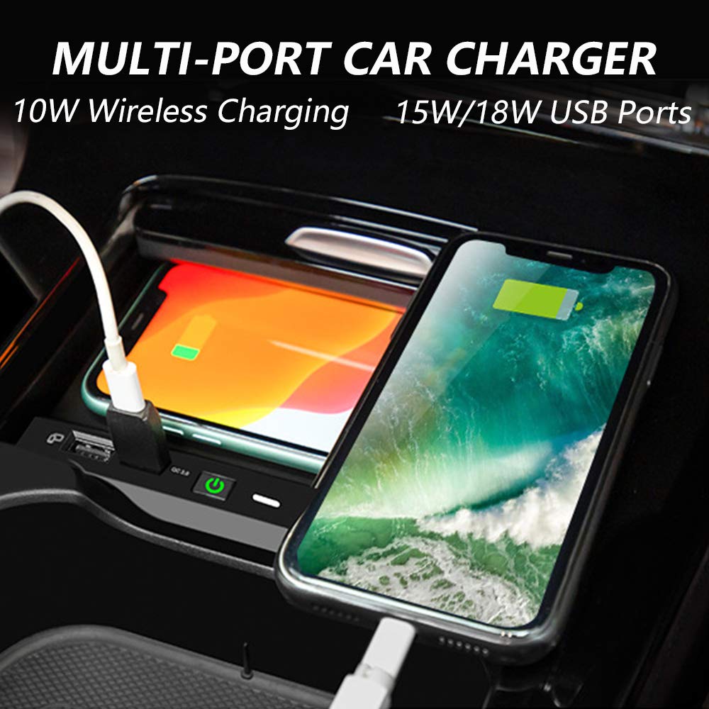 Cargador Inalámbrico Coche para Mercedes-Benz A-Class/AMG/B-Class/GLB 2019 2020 Consola Central Panel, 10W Carga Rápida Auto Teléfono Cargador Almohadilla con QC3.0 USB para iPhone Samsung