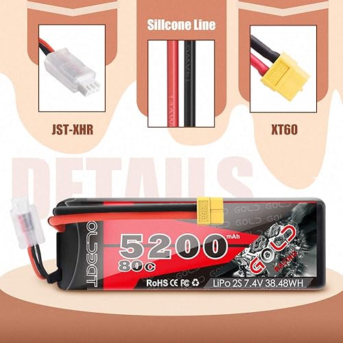 Miniatura 3 de GOLDBAT - Batería de 5200 mAh 80C 7.2S RC LiPo, batería rígida con enchufe Deans para vehículos de RC Evader BX RC camión RC Truggy Racing (paquete