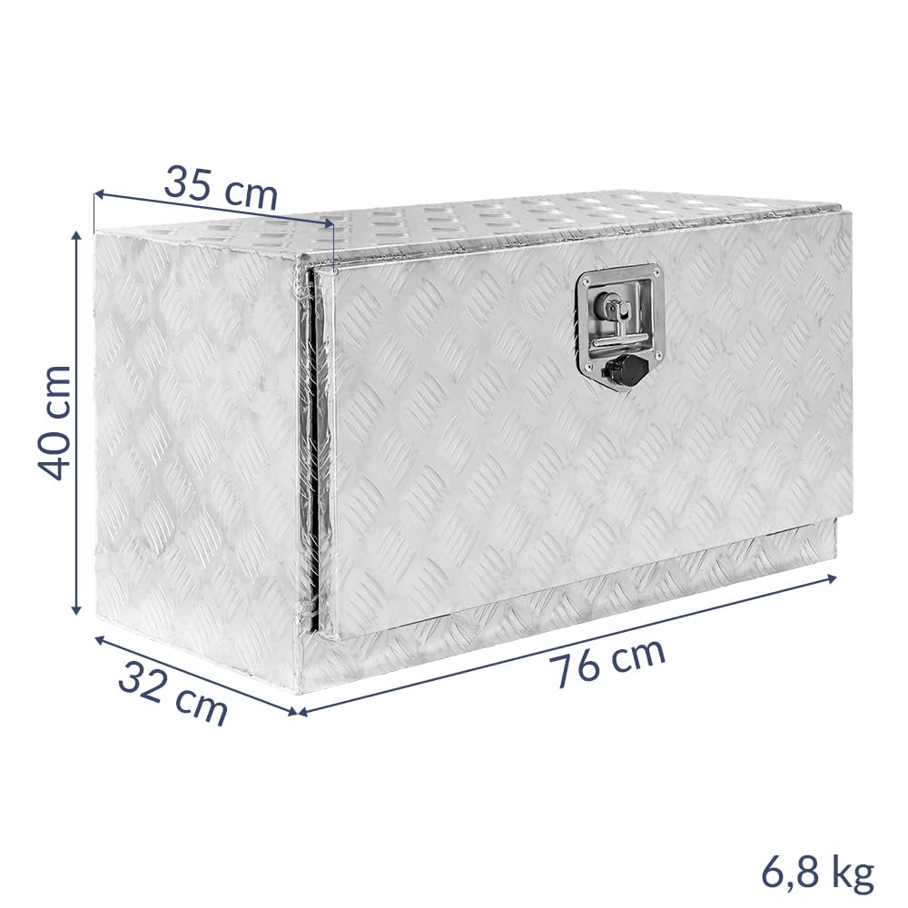 Trucky Aluminiowa skrzynka na przyczepę, 76 x 35 x 40 cm, skrzynka na narzędzia z zamkiem i kluczem, stabilna