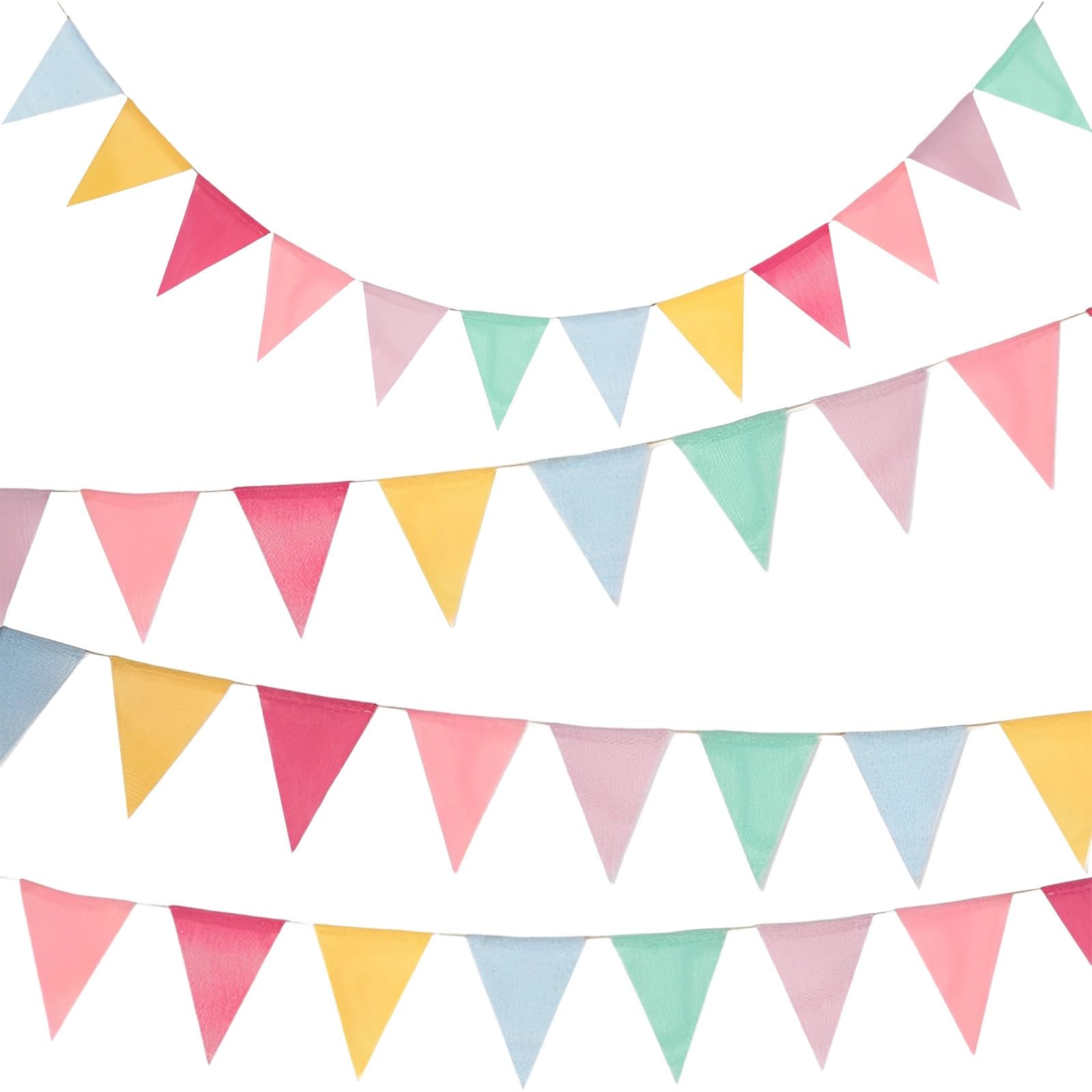 Pastell-Wimpelbanner, 20 Stück, je 390 cm, Stoff-Wimpelkette, Girlanden für Partys und Feiern