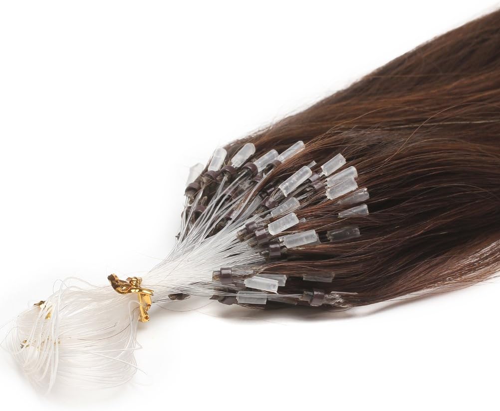 Xiaonibang Brazilian Remy Human Hair Extensions Loops Micro Ring Tip Hair (20''0.5g/s, 2 Dark Brown)