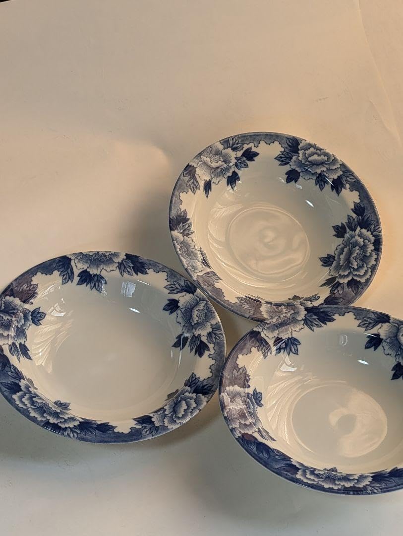 （Ｂ！）深川製磁　花柄陶器スープ皿 3枚セット B!)深川製磁 花柄陶器スープ皿 3枚セット 印判染付