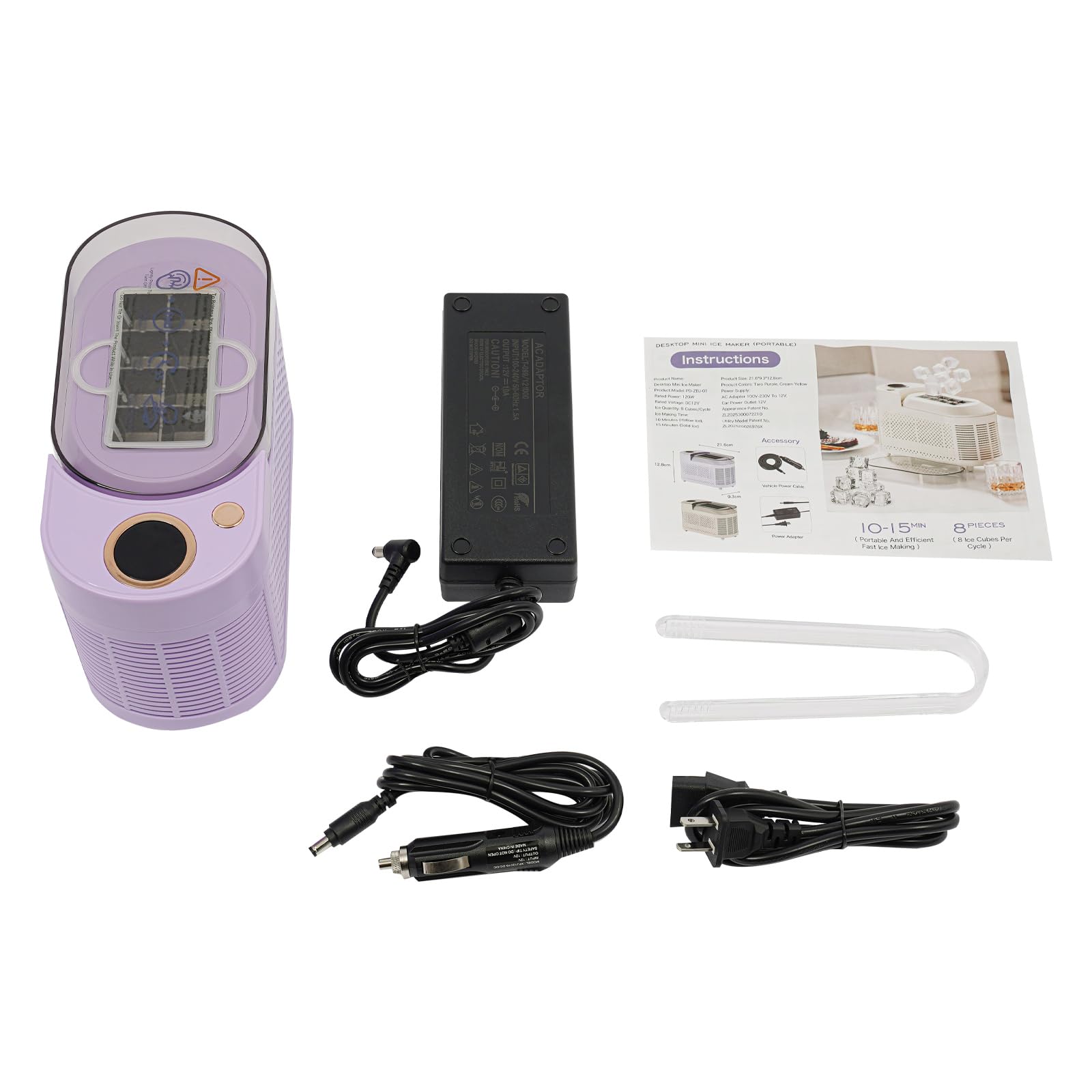 Portable Small Ice Maker,12V Compact Mini Ice Maker,Mini Ice Cube Maker Countertop for Home Kitchens,Outdoor Spaces,Camping Places,RV (Purple) view 5