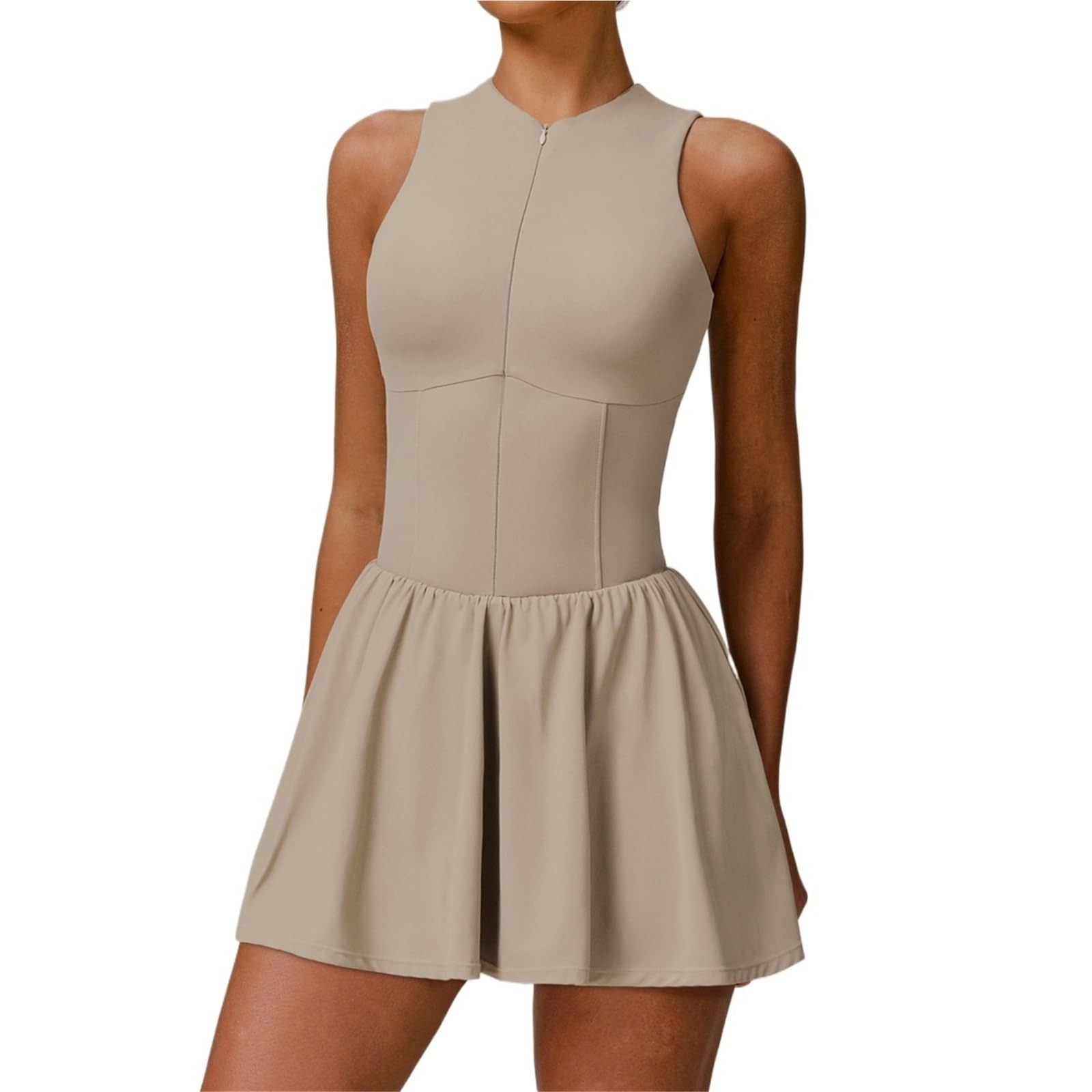 Abiti da Tennis da Donna Abito da Tennis da Donna con Cerniera Frontale, Finto Due Pezzi, Colletto Alto, vestibilità Attillata e Morbido, Set Sportivo