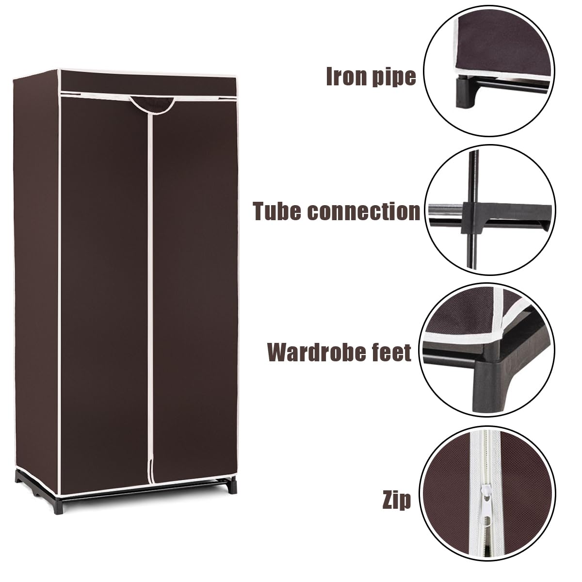HOMASIS Armario de Tela Plegable y ahorrador de Espacio con Funda guardapolvo, Armario Plegable con Cremallera, Muebles de habitación para Dormitorio, baño, salón, 74 x 50 x 172 cm (Marrón)