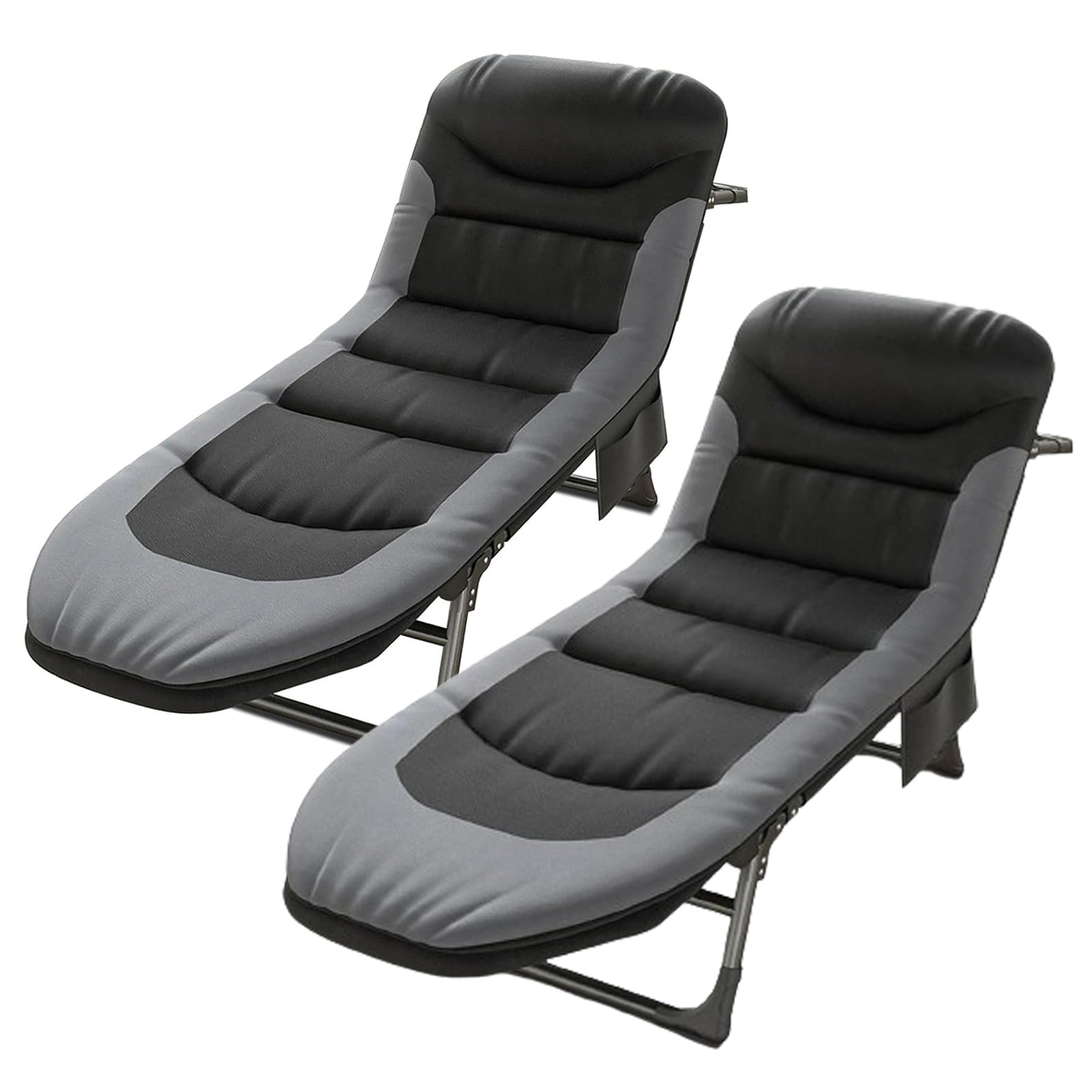 OVLRIJP Folding Sun Loungers for Garden, 6-Position Garden Loungers with Side Pocket, Sun Bed, Foldable Sunloungers Reclining Lounger for Outdoor Balcony, Camping (Black/Pack of 2)