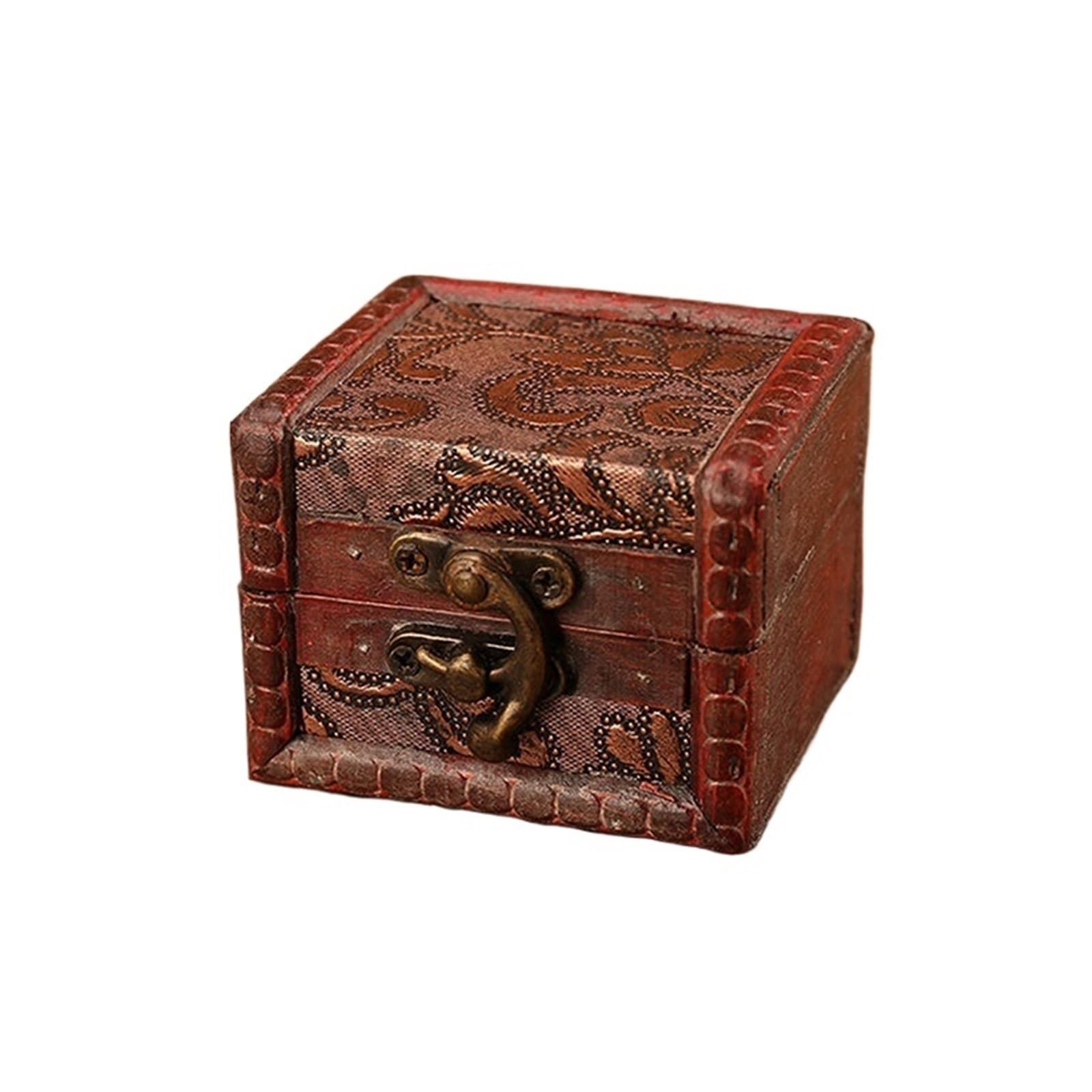 YShiuoL Wooden Storage Box Rustic Wooden Jewelry Box with Lock Storage Jewellery Trinket Holder for Ring Brooches Bracelets Earrings Ear Studs(Color1)