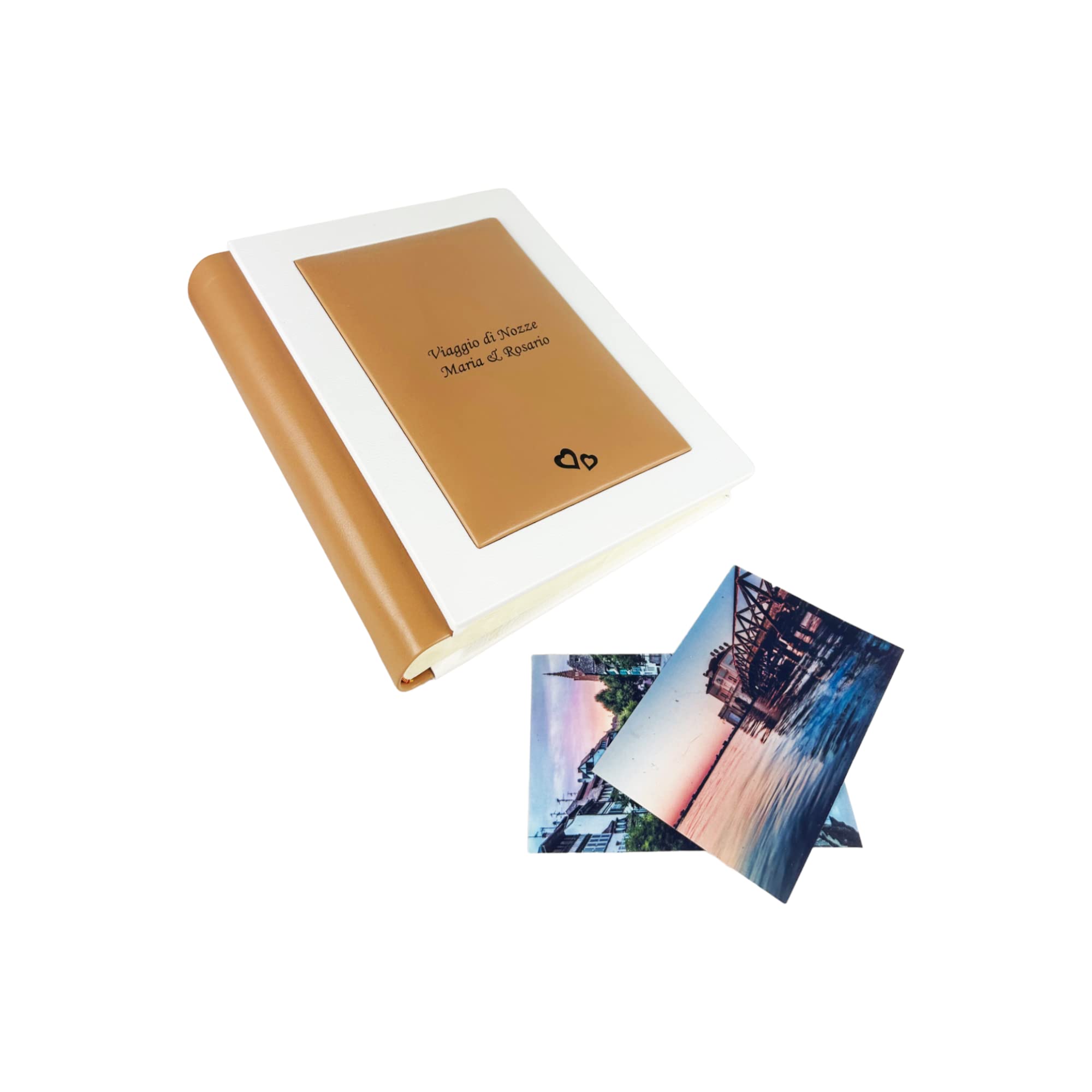 TriVin Art - Álbum fotográfico artesanal de piel sintética de alta calidad, varios formatos y personalizable con grabado. Boda, comunión, graduación, bautizo, cualquier evento (blanco)
