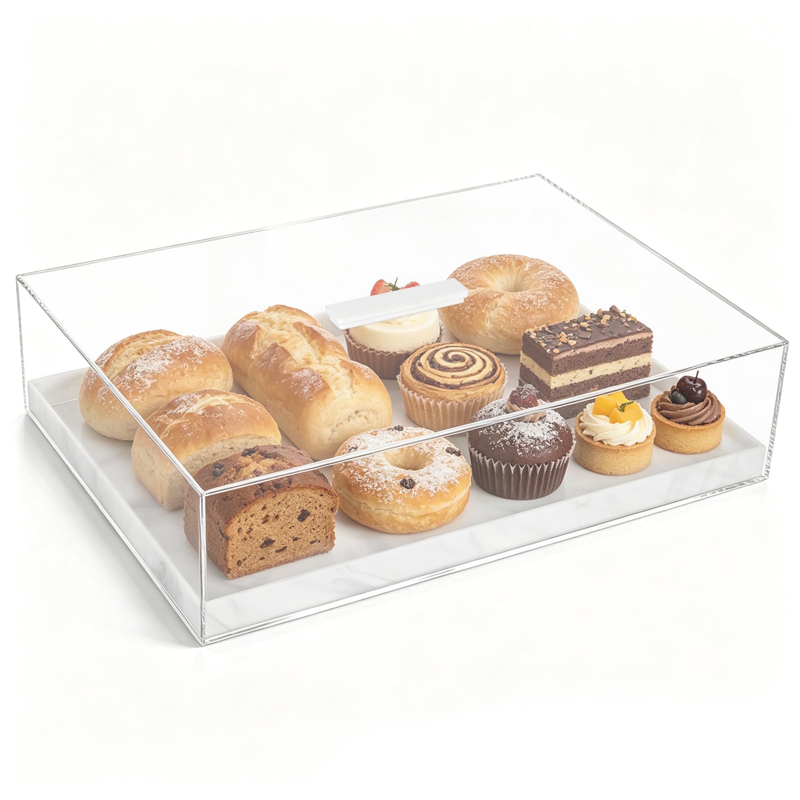 Bandeja rectangular de acrílico grande para tartas con tapa, soporte para tartas de 14 x 10 pulgadas, soporte transparente para exhibición de pasteles con tapa, soporte para postres, bandeja para