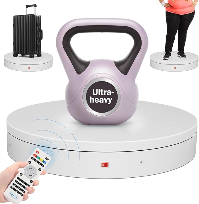 Plataforma giratoria de fotografía motorizada remota, plataforma giratoria giratoria 360 cabina de fotos perezosa base giratoria para pantalla, modelos de escáner 3D (rango de carga: 220 libras