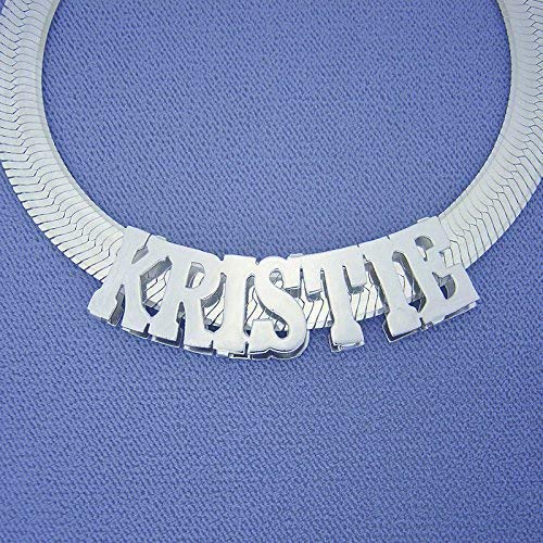 Large Silver Pendant Shinny Block Letter Name Double Plates Slider 9 mm Herringbone Chain Large Silver Pendant Shinny Block Letter Name Double Plates Slider 9 mm Herringbone Chain