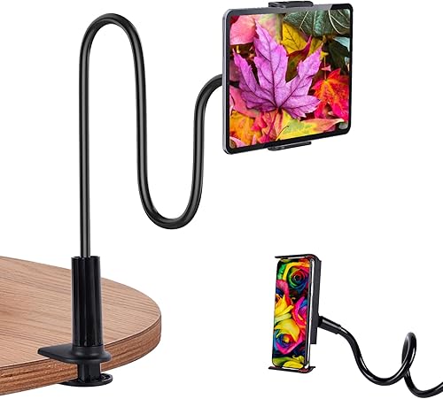 Miniatura 1 de Soporte para tableta de cuello de cisne para cama, abrazadera de soporte flexible de brazo largo ajustable para soporte de teléfono de escritorio,