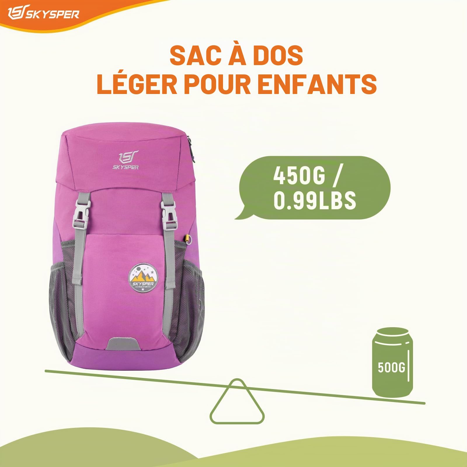 SKYSPER Sac à Dos Enfant 15L Cartable Maternelle pour Fille Garçon Grande Capacité Sac Maternelle Garçon pour Randonnée Voyager école 6-12 ans