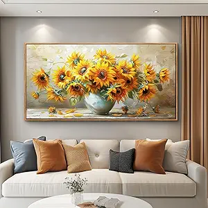 PHAOHUAXM Large Canvas Wall Decor For Living Room Dining Room Mural Vintage Print Yellow Flower Paintings Wood Framed Artwork For Farmhouse Kitchen Bedroom Corridor Home Decor Aesthetics 30x60 In