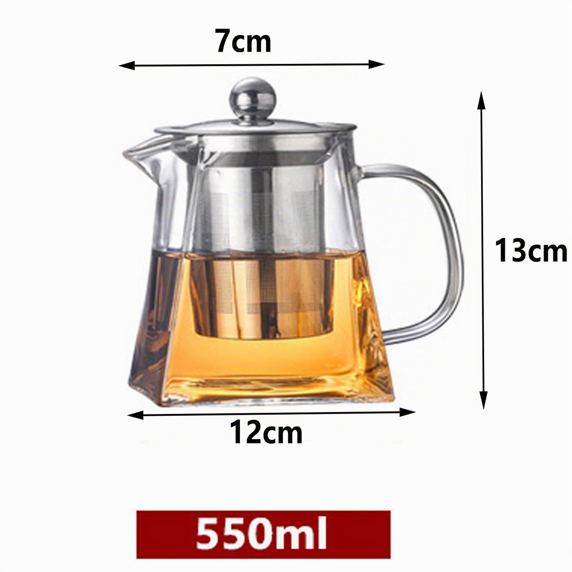 YUEMING Teekanne aus Glas, 550 ml, Teekanne mit Sieb aus Edelstahl, hitzebeständig, Teekanne aus Glas für Blüte, losen Tee