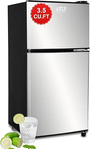 Mini nevera, refrigerador compacto de 3.5 pies cúbicos, refrigerador pequeño, termostato ajustable de 7 niveles, estantes extraíbles con acero