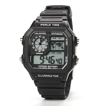 Shocknshop Digital Sports Multi Functional Square Dial Watch for Mens Boys (Black Dial Colored Strap) -WCH18