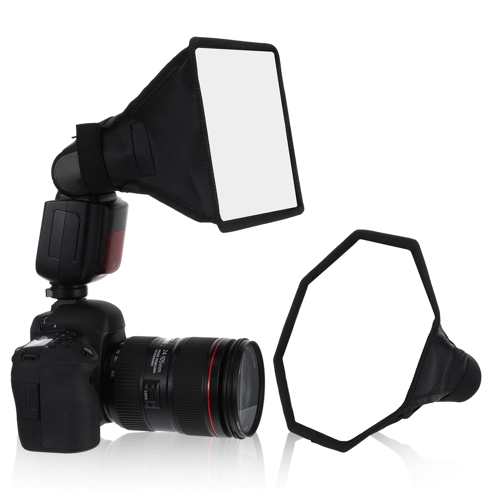 Set Di 2 Diffusori Flash Pieghevoli – Ottagonale 20cm E Rettangolare 18x15cm, Con Custodia, Compatibili Con Speedlight - 5
