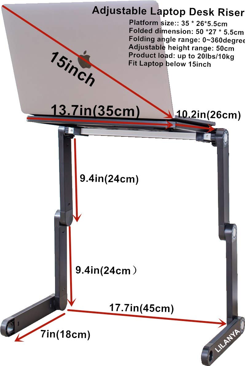 Supporto da tavolo ergonomico per computer portatile, regolabile, supporto per notebook da scrivania, Ultrabook, per letto e divano con ventole USB per il lavoro da casa o da viaggio (nero)