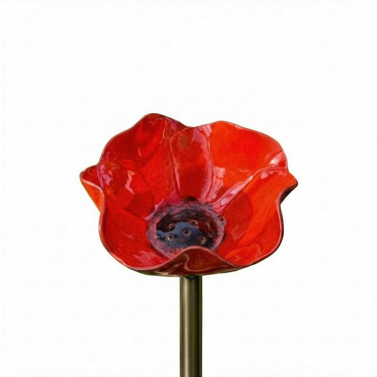 VSTORA Handmade Flower Bowl Stake Glossy Finish Metal Flower Stake Outdoor Garden Decor Slim, Red-picture-16