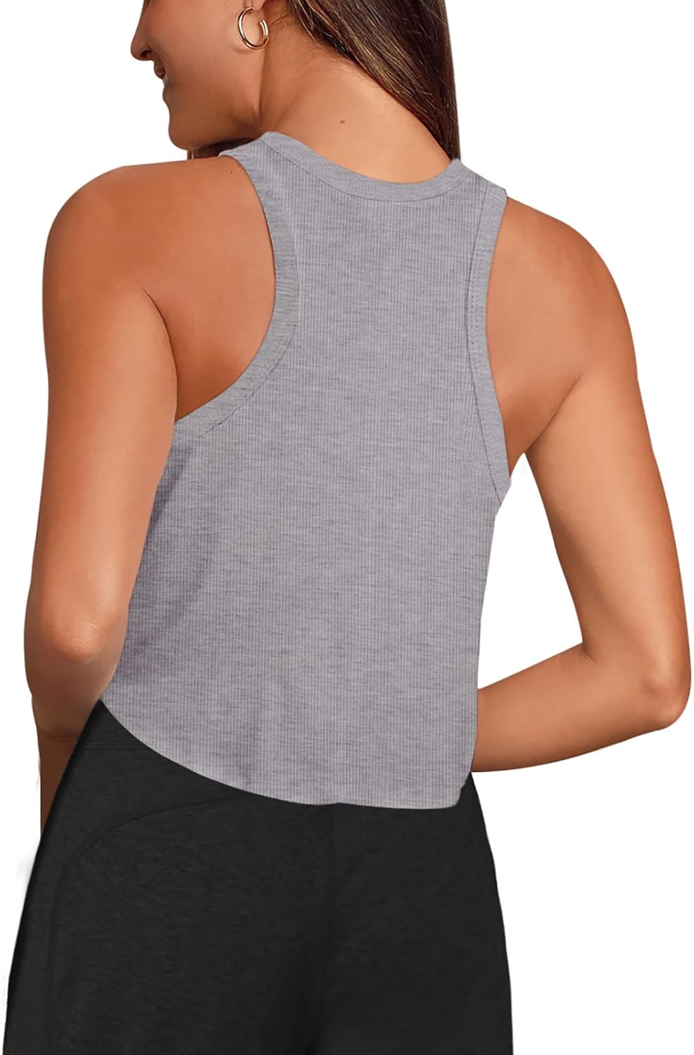 LASLULU Womens Crop Tops Sleeveless Workout Tops Halter Neck Flowy Athletic Shirts Cropped Tank Muscle Tank - Image 3