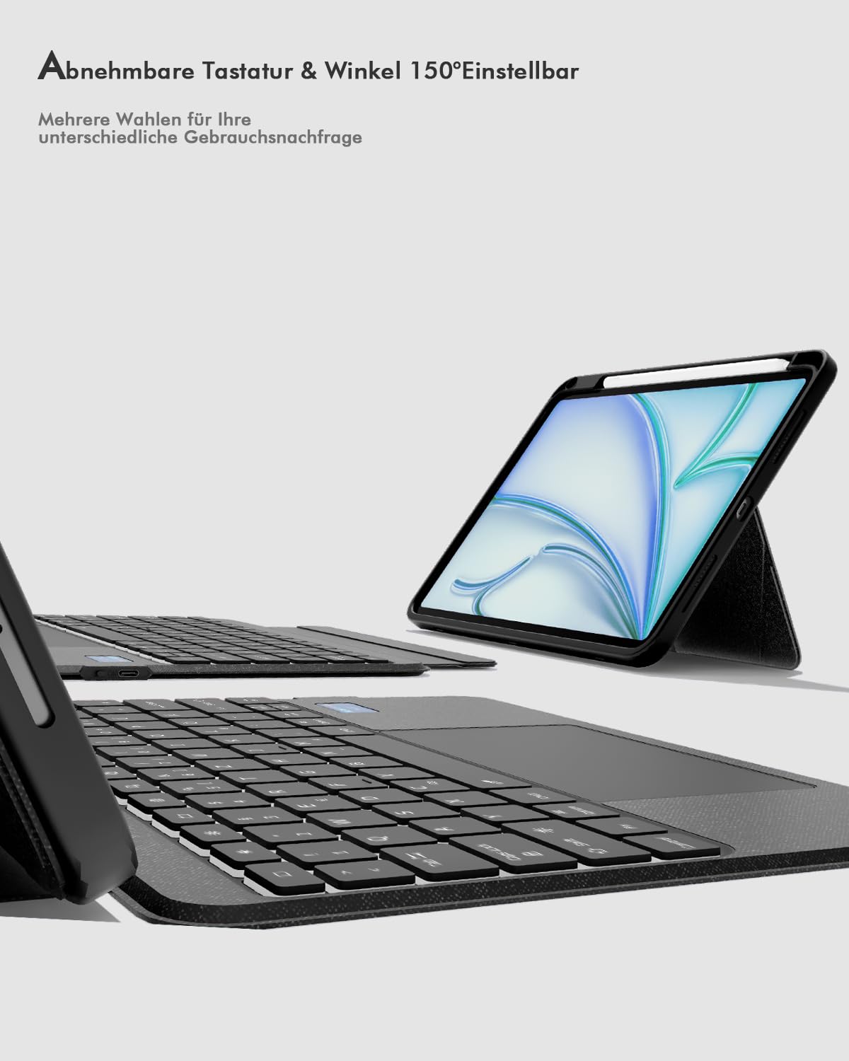 Doohoeek Tastatur Hülle mit LCD-Display für iPad Pro 13 Zoll 2025(M5)/2024(M4), Abnehmbare Bluetooth Wireless Keyboard Case Type Folio mit Hintergrundbeleuchtung&Multi-Touch Trackpad, QWERTZ