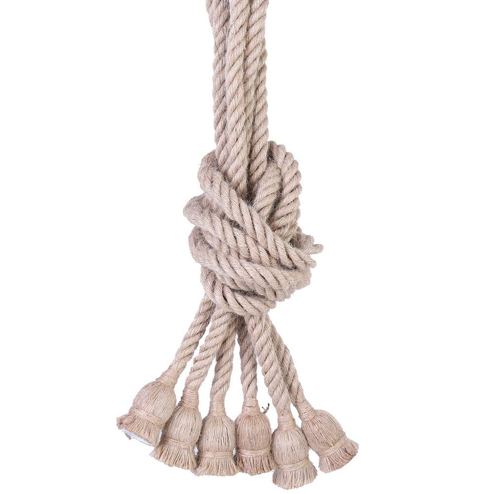 Ymiko Lámpara colgante vintage Cuerda de cá?amo, lámpara colgante con 6 cabezales Cable de 9.8 pies E27 Lámpara de filamento de techo con enchufe E27 85-265V(cabezas)